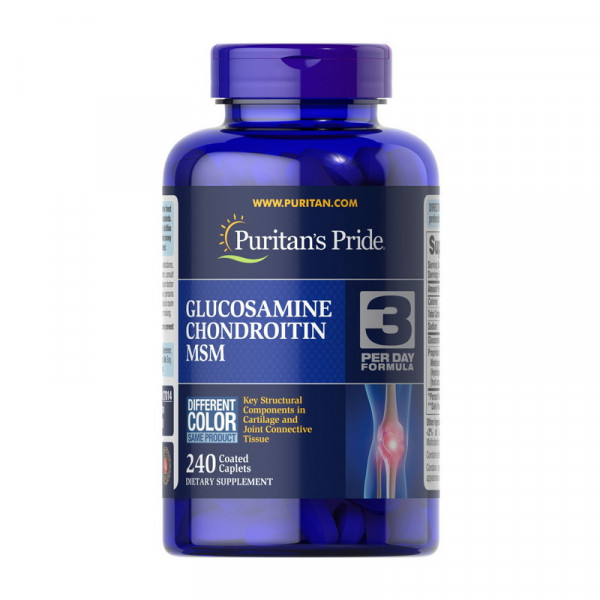 Puritan's Pride Double Strength Glucosamine, Chondroitin & MSM (вм'ятина на банці) (240 caplets)