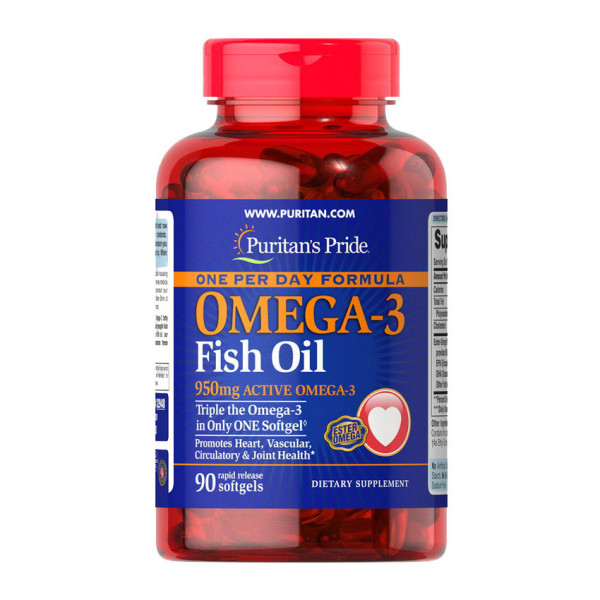 Puritan's Pride Omega-3 Fish Oil 950 mg one per day (вм'ятини на банці) (90 softgels)