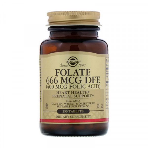 Folate 666 mcg DFE (Folic Acid 400 mcg) (250 tabs) Solgar