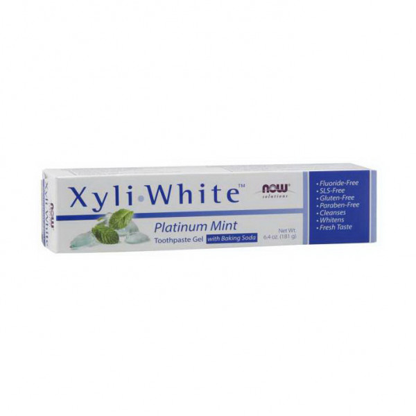 Xyli White Toothpaste Gel with Baking Soda (181 g, platinum mint) NOW