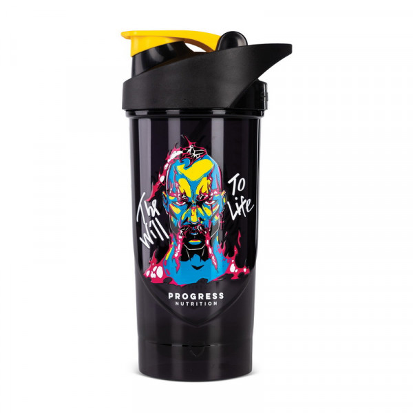 Shieldmixer Shaker The Will To Life (700 ml, black/yellow) Progress Nutrition