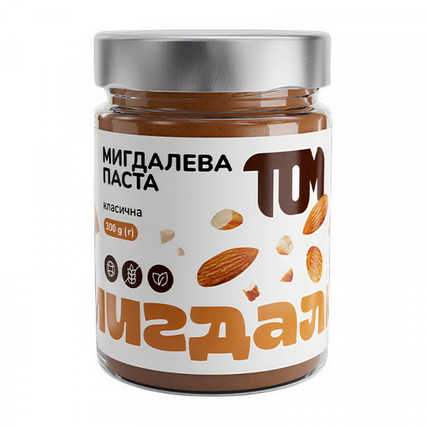 Мигдалева Паста у скляній банці (300 g, класична) TOM peanut butter