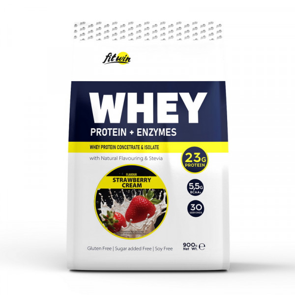 FitWin Whey Protein + Enzymes (брак упаковки) (900 g, strawberry cream)